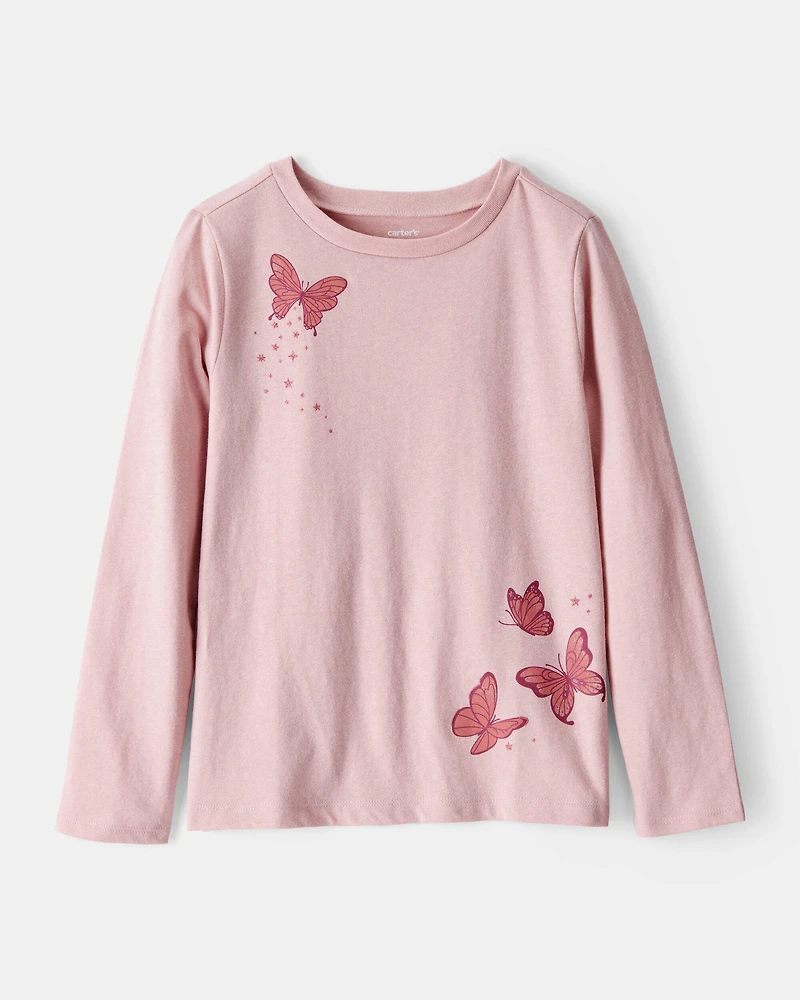Girls Butterfly Long-Sleeve Graphic Tee - Purple