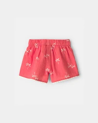 Toddler Girl Palm Tree Tropical Gauze Fashion Shorts - Coral