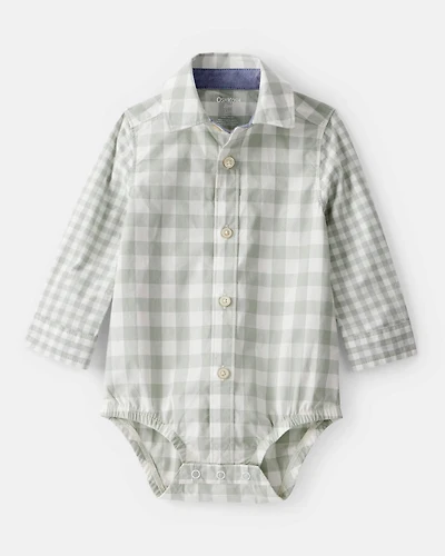 Baby Boy Plaid Long-Sleeve Button-Down Bodysuit - Green