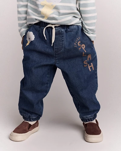 Toddler 'Splish, Splash' Jogger Pant in Denim - Blue