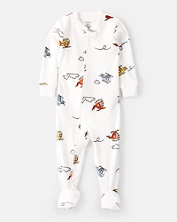 Toddler Boy Helicopter DreamPlush Snug Fit Long-Sleeve 1-Piece Pajamas - White