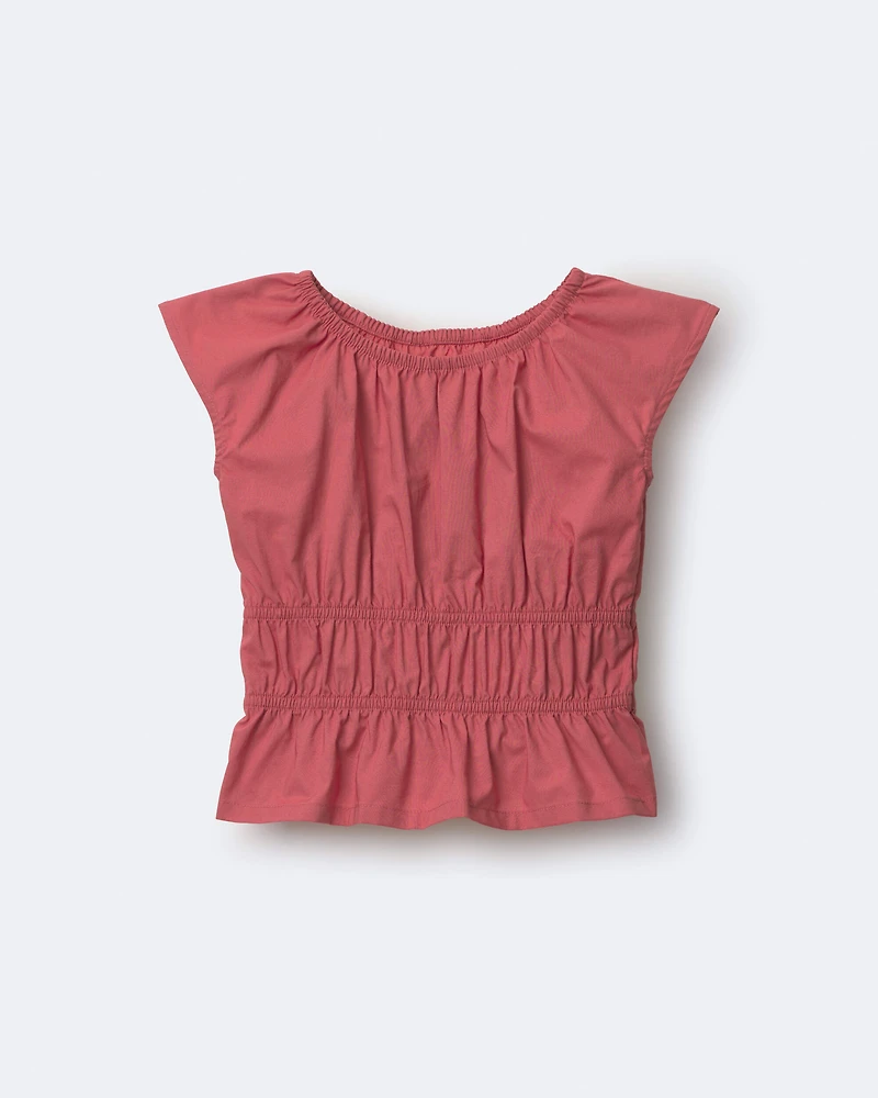 Toddler Girl Elastic Waist Peplum Top - Rose