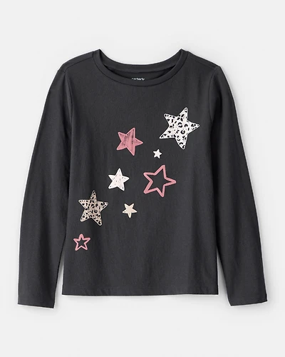Girls Cheetah Stars Long-Sleeve Graphic Tee - Black