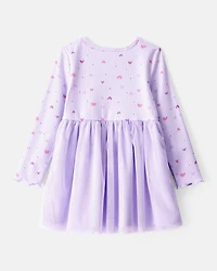 Toddler Girl Heart Print Long-Sleeve Dress - Purple