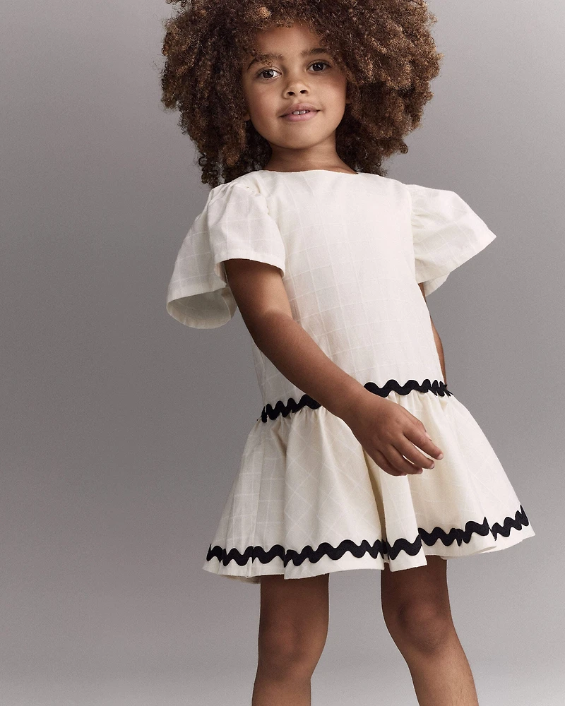 Toddler Girl Ric-Rac Short-Sleeve Dropwaist Dress - Cream