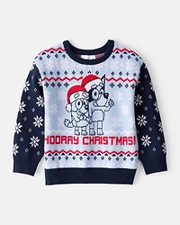 Toddler Boy Christmas Hooray Long-Sleeve Bluey™ Sweater - Blue
