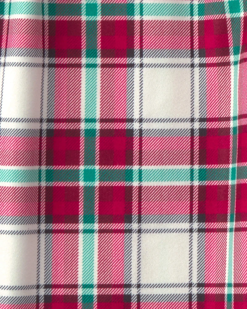 Kids Christmas Plaid Fleece Loose Fit Pajama Bottoms - Red/Green