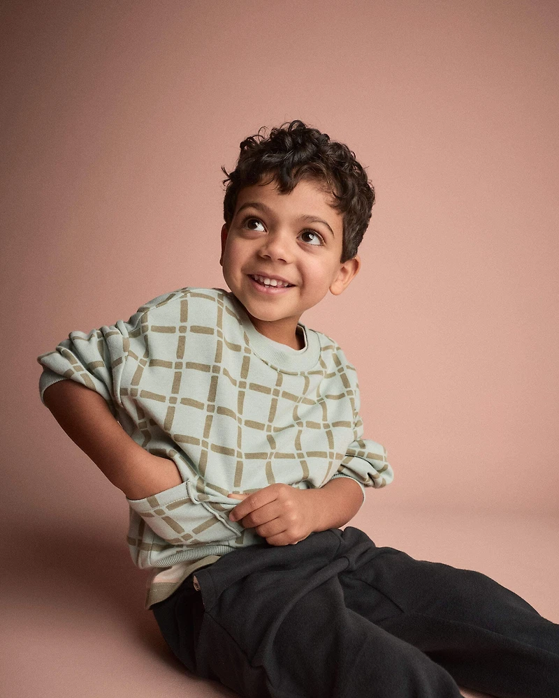 Toddler Otter Sweatshirt™ with Pockets in Checkered Print - Light Blue