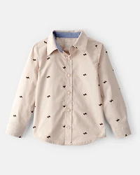 Toddler Boy Race Car Print Long-Sleeve Button-Down Shirt - Khaki