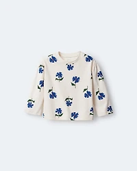 Toddler Girl Floral Long-Sleeve Relaxed Tee - Cream/Blue