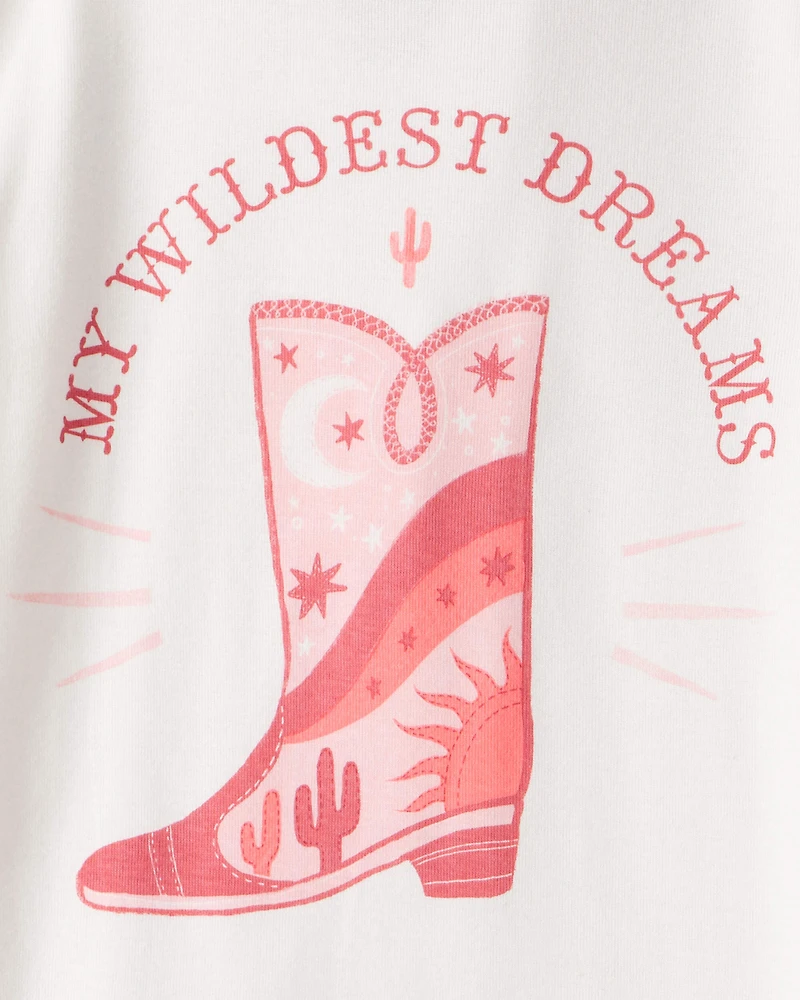 Girls Cowgirl Print 100% Cotton Long-Sleeve Snug Fit 4-Piece Pajamas - Pink