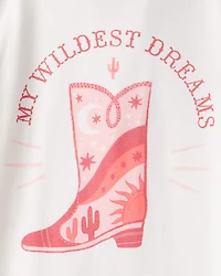 Girls Cowgirl Print 100% Cotton Long-Sleeve Snug Fit 4-Piece Pajamas - Pink