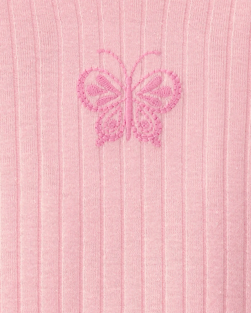 Baby Girl Butterfly Rib Snug Fit 2-Piece Pajama Set - Pink