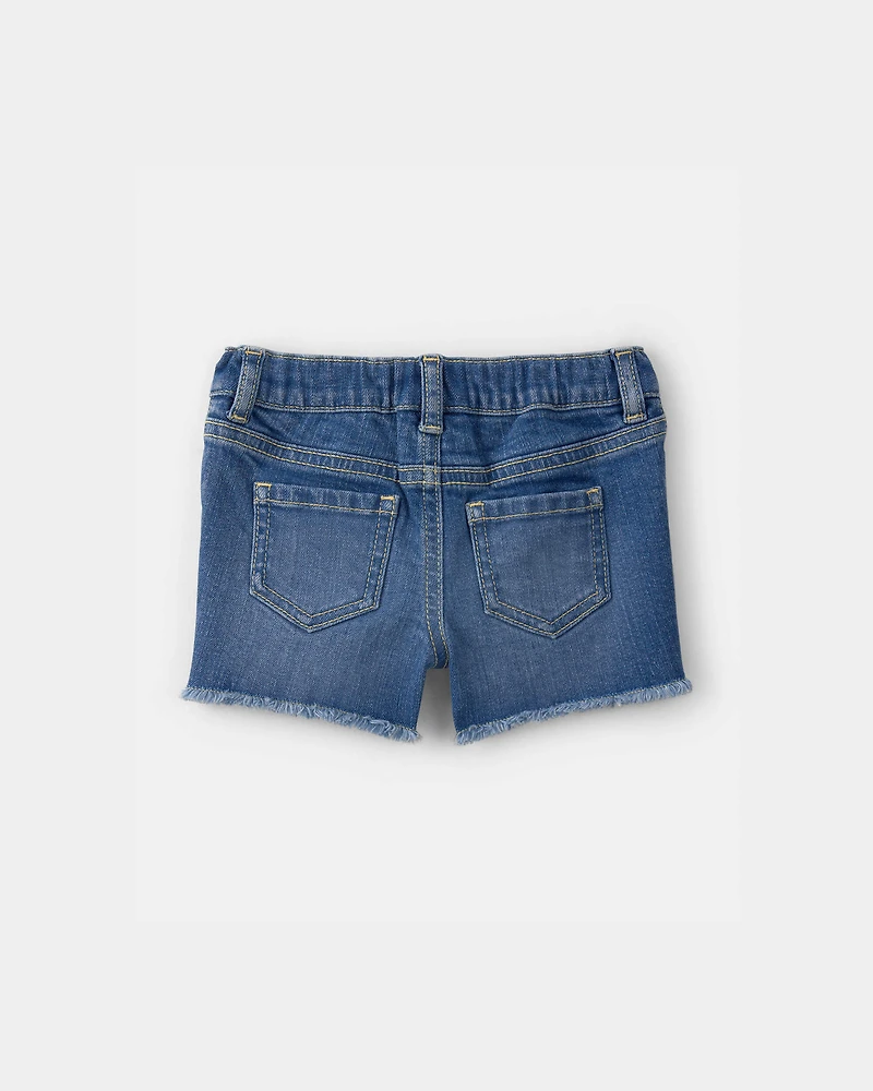 Baby Girl Daisy Denim Embroidered Shorts - Dark Wash