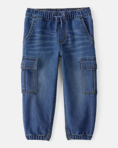 Toddler Boy Denim Cargo Joggers - Dark Wash