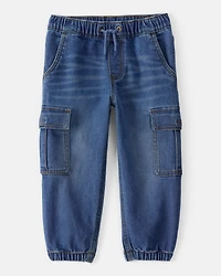 Toddler Boy Denim Cargo Joggers - Dark Wash