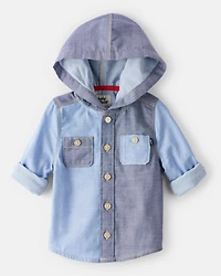 Baby Boy Long-Sleeve Hooded Chambray Shirt - Blue