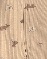 Baby Dog Cotton 2-Way Zip Sleep & Play Pajamas - Brown