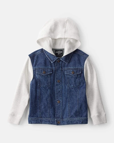 Boys Denim Long-Sleeve Hooded Fashion Jacket - Blue
