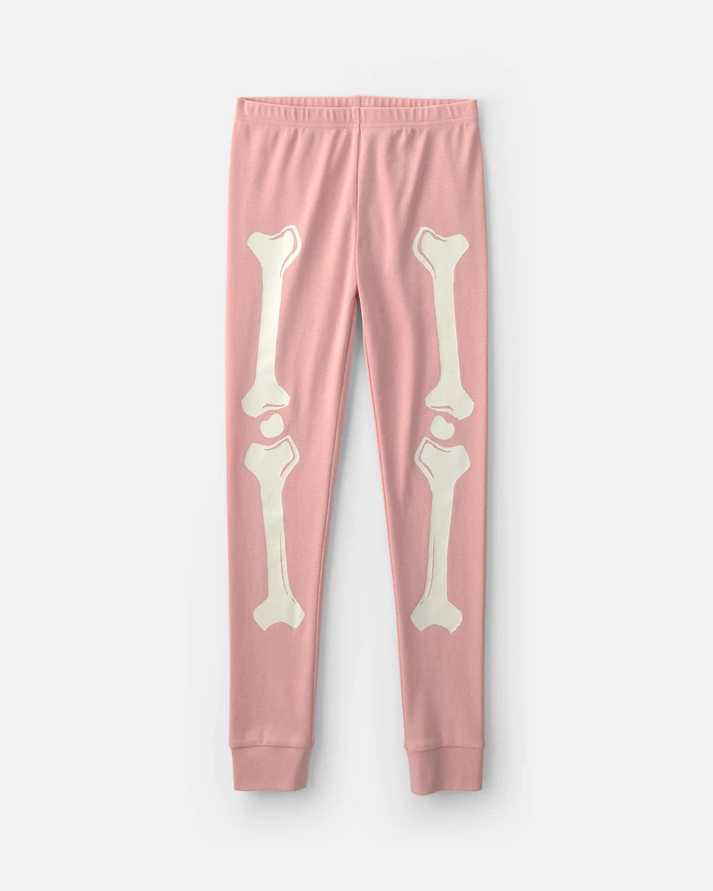 Girls 2-Piece Halloween Skeleton 100% Cotton Snug Fit Pajama Set - Pink
