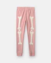 Girls 2-Piece Halloween Skeleton 100% Cotton Snug Fit Pajama Set - Pink