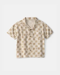 Toddler Boy Cactus Checkered Short-Sleeve Button-Down Shirt - Beige