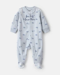 Baby Boy 'Baby Brother' Fleece 2-Way Zip Sleep & Play Pajamas - Blue