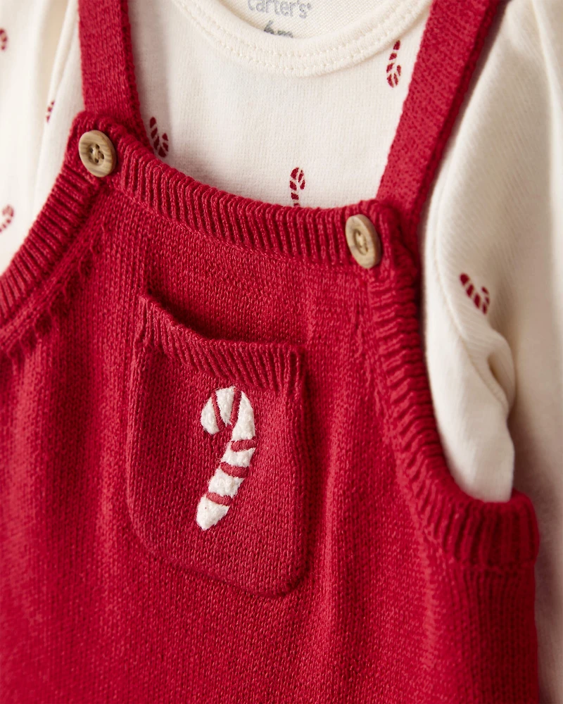 Baby Girl 2-Piece Candy Cane Print Long-Sleeve Top & Dress Set - Red