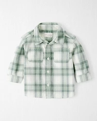 Baby Organic Cotton Herringbone Button-Front Shirt in Plaid