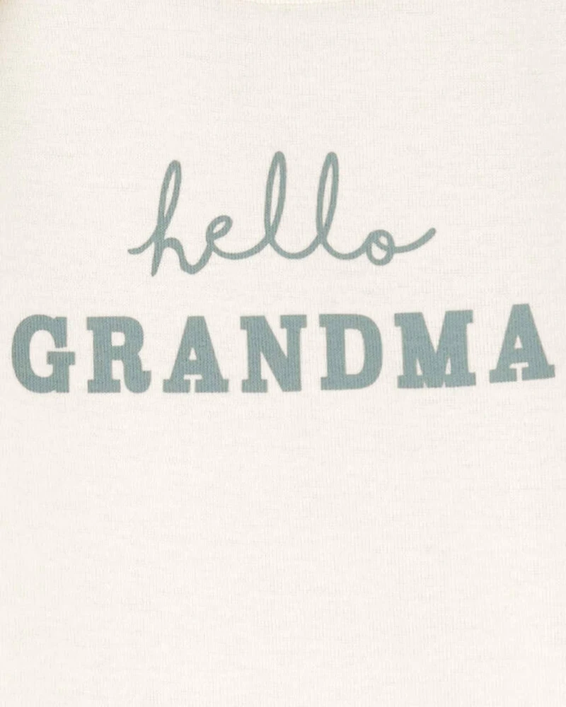 Baby "Hello Grandma" Announcement Cotton Short-Sleeve Graphic Bodysuit - Ivory