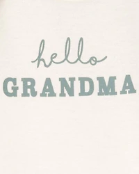 Baby "Hello Grandma" Announcement Cotton Short-Sleeve Graphic Bodysuit - Ivory