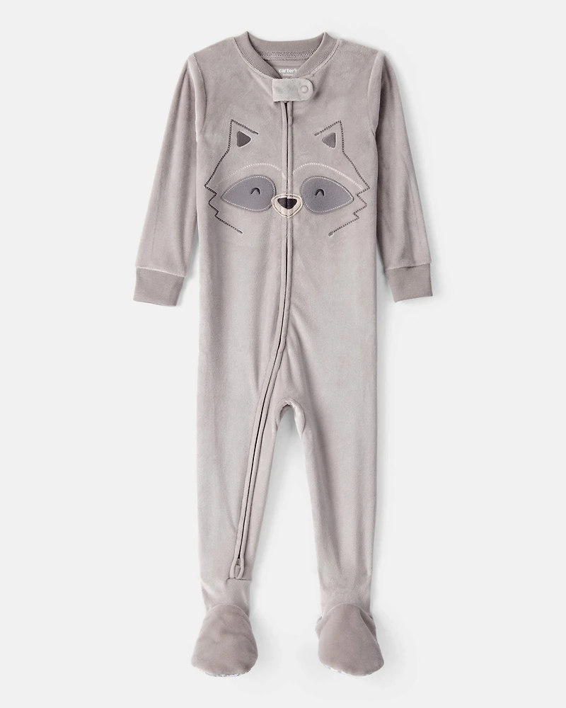 Baby Boy Raccoon DreamPlush Long-Sleeve Snug Fit 1-Piece Pajamas - Grey