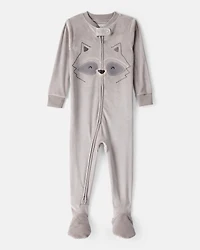 Baby Boy Raccoon DreamPlush Long-Sleeve Snug Fit 1-Piece Pajamas - Grey