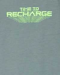 Boys Gaming Print Loose Fit 2-Piece Pajamas - Green/Grey