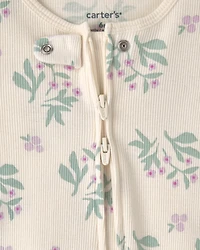 Baby Girl Floral Cotton 2-Way Zip Sleep & Play Pajamas - Ivory