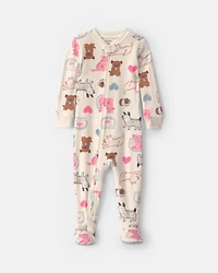Baby Girl 1-Piece Pets 2-Way Zip DreamPlush Snug Fit Footed Pajama - Cream