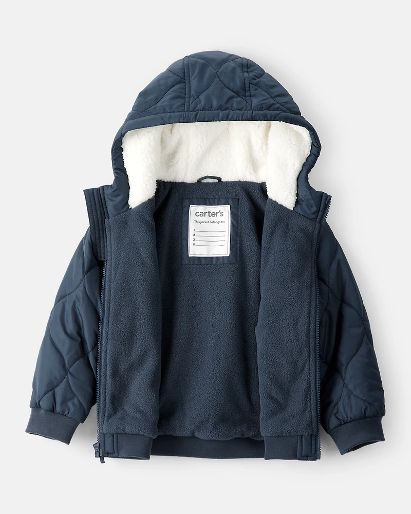 Toddler Boy Long-Sleeve Midweight Quilted Bomber Jacket - Navy