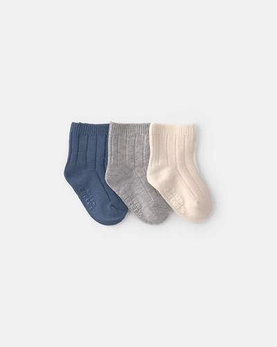 Baby 3-Pack Baby Booties - Blue/Ivory/Grey