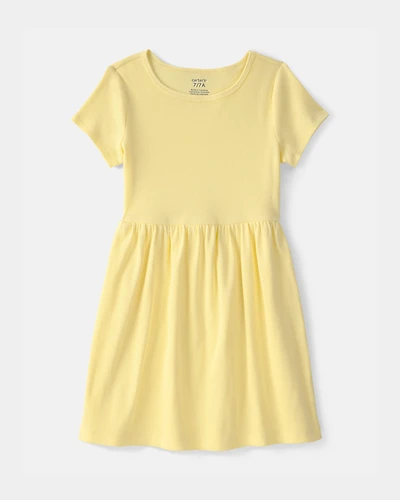 Girls Rib Short-Sleeve Dress - Yellow