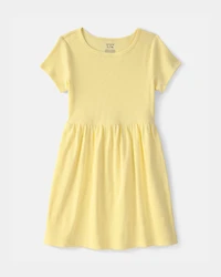 Girls Rib Short-Sleeve Dress - Yellow