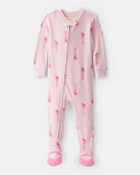 Baby Girl Ballet Print 100% Cotton Long-Sleeve 2-Way Zip 1-Piece Pajamas - Pink