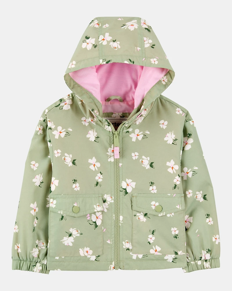 Toddler Floral Print Windbreaker Jacket - Olive