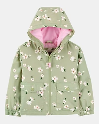 Toddler Floral Print Windbreaker Jacket - Olive