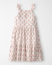 Girls Organic Cotton Tiered Dress in Rosebud Petal Print