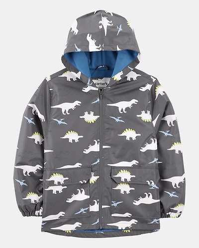 Boys Dinosaur Color Changing Rain Jacket - Grey