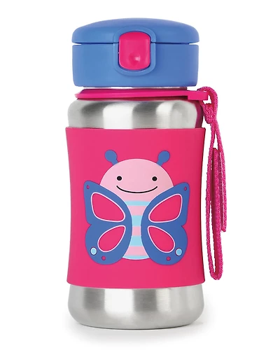 Zoo Stainless Steel Little Kid Straw Bottle - Butterfly
