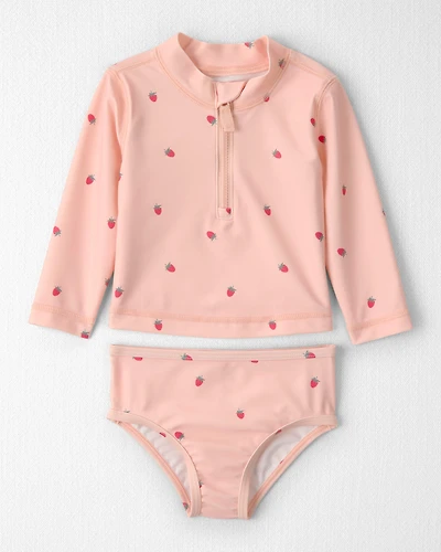 Baby Girl 2-Piece Recycled Rashguard Swimsuit Set in Strawberry Print