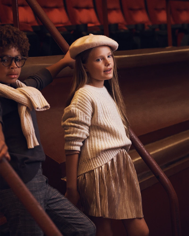 Girls Metallic Pleated  Skirt - Gold