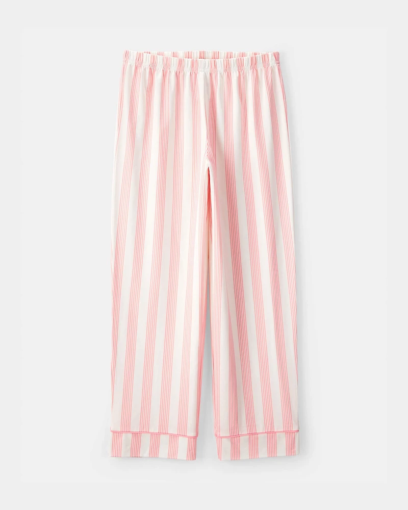 Girls Striped Loose Fit 2-Piece Pajama Set - Pink/Ivory