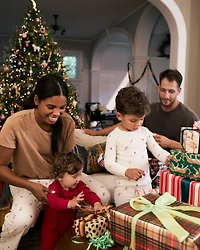 Adult Mini Christmas Long-Sleeve Loose Fit 2-Piece Pajamas - White